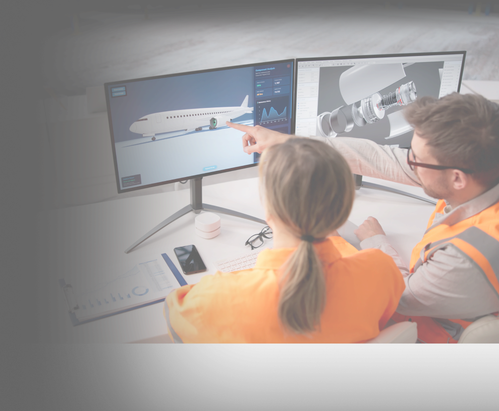 Engineers reviewing aerospace designs